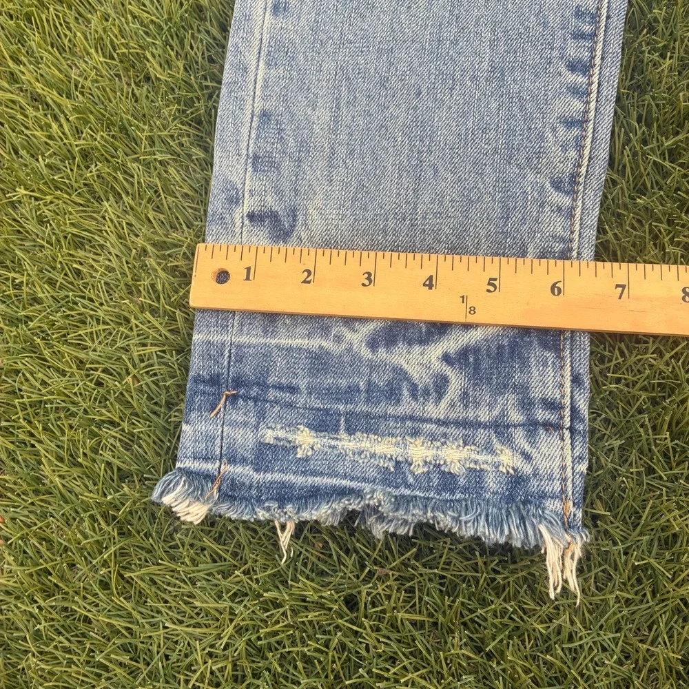 MNML Mens 32x34 Light Wash Distressed Slim Straight Jeans Released Raw Hem Blue